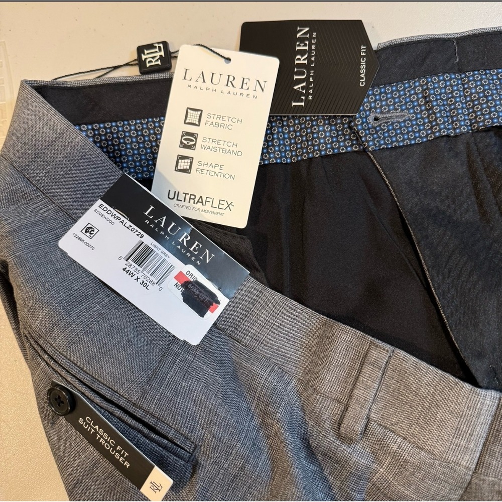 Lauren Ralph Lauren UltraFlex Gray Plaid Wool Blend Classic Dress Pant Men 44x30 - Picture 6 of 9